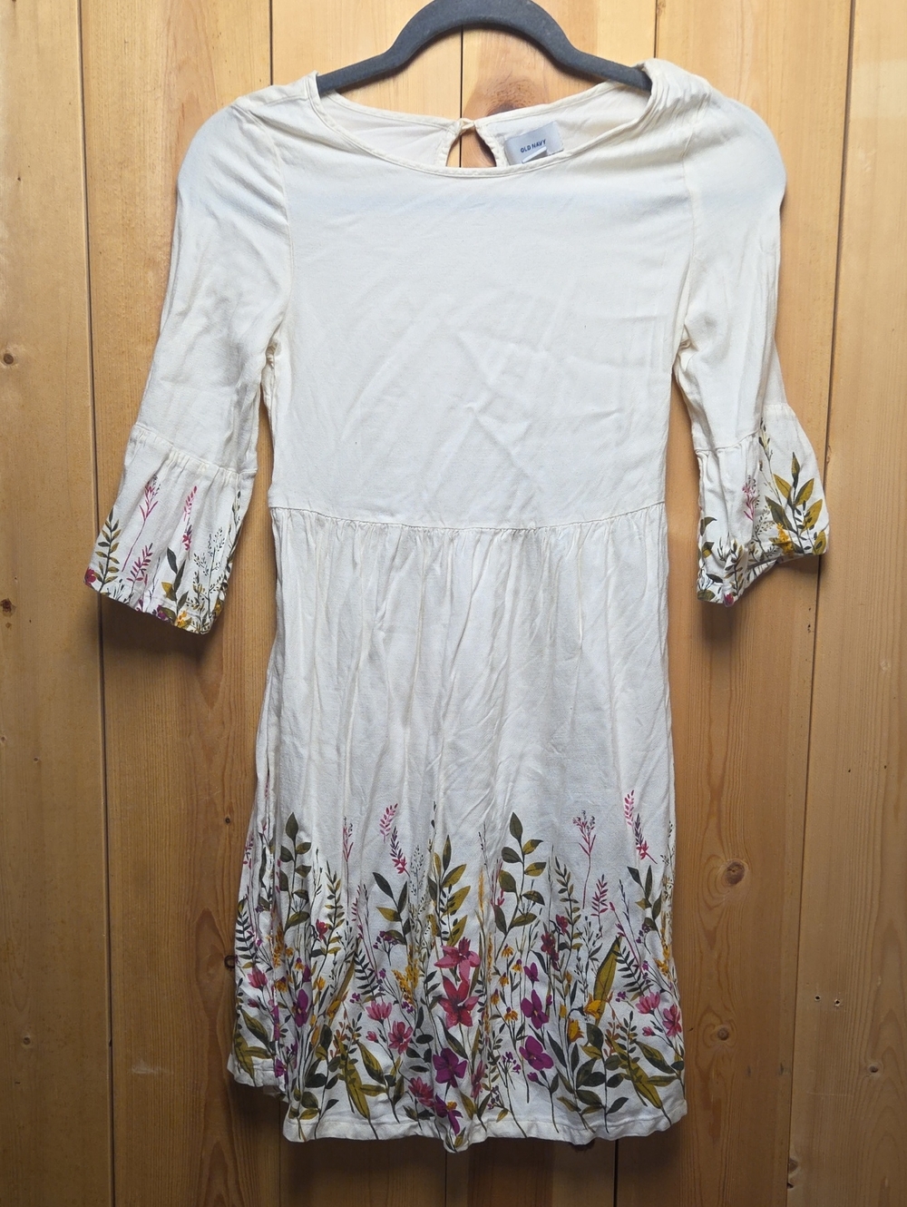 Old Navy Cream Midi Dress with Floral Border
